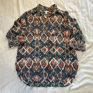 Westbound Multicolor Geometric Pattern 3/4 Sleeve Button Up Blouse | Size XL